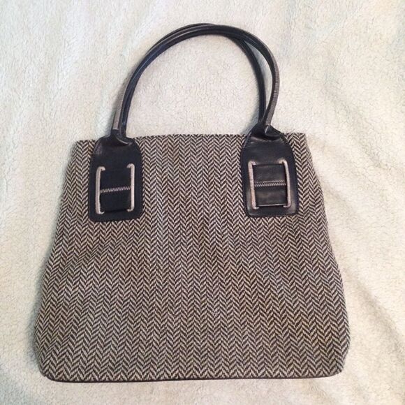 Tommy Hilfiger Y2K Chevron print tweed top handle bag faux bow large brown - Picture 2 of 8